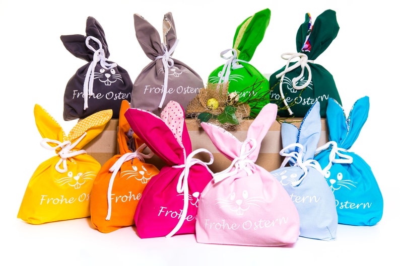 Personalisiert mit Namen Wunschtext Frohe Ostern Osterbeutel Stoffbeutel Hase Geschenkbeutel Geschenk zu Ostern Bild 1