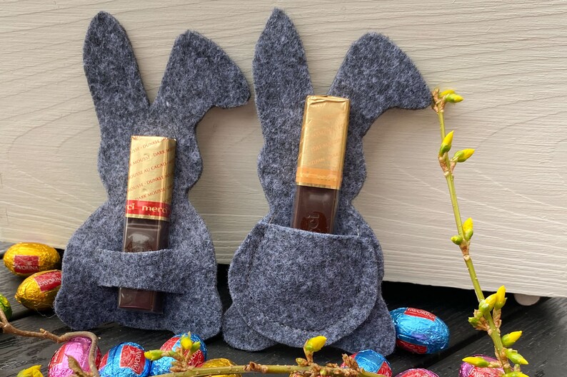 5er Set Mini Filz Hase Osterhase grau Osterdeko Tischdeko Geschenk Frohe Ostern Bild 5