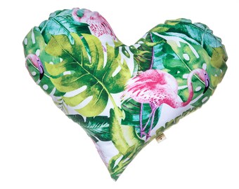 Sylodesign Personalisiert mit Namen Herzkissen Herz Buchstütze Nackenkissen Geschenk für Mama Flamingos