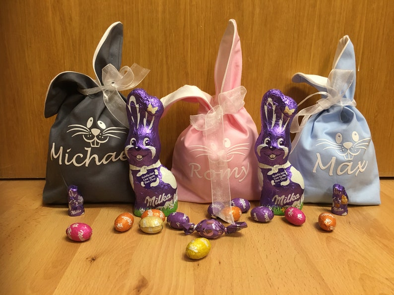 Personalisiert mit Namen Wunschtext Frohe Ostern Osterbeutel Stoffbeutel Hase Geschenkbeutel Geschenk zu Ostern Bild 7