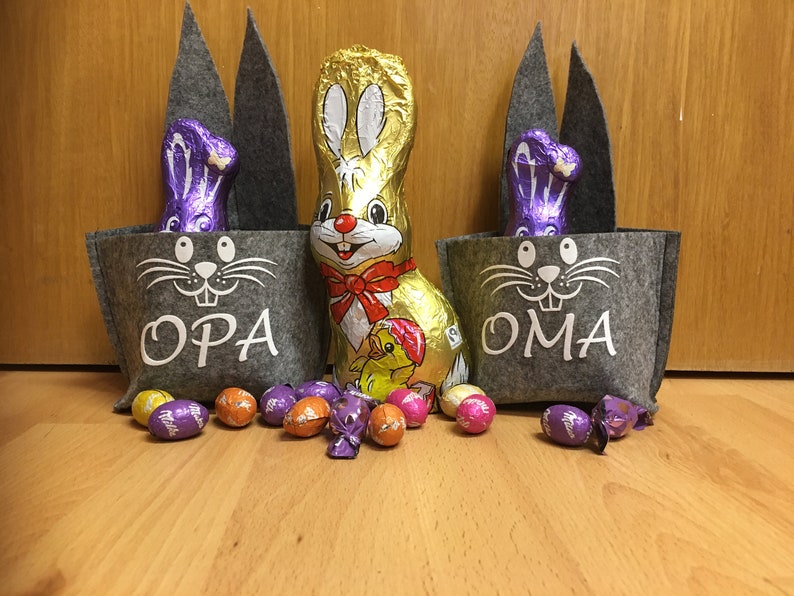 Osterkörbchen Osterkorb Personalisiert mit Namen Osterhase Filz grau Hase Körbchen Geschenkkörbchen Bild 4