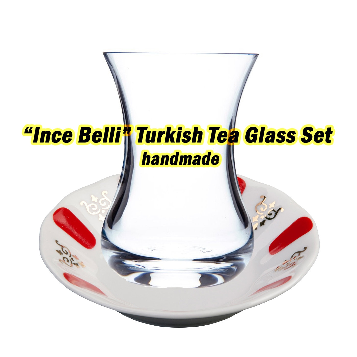 Lav Cay 12-Piece Turkish Tea Glasses Set with Gold Rim, 5 oz