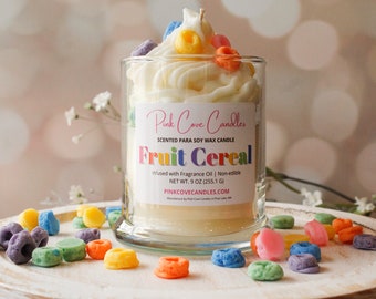 Fruit Cereal Candle - Childhood Nostalgia with Sweet Orange, Tangy Cherry, and Vanilla Bean | Cereal Soy Wax Dessert Candle | Dessert Lovers