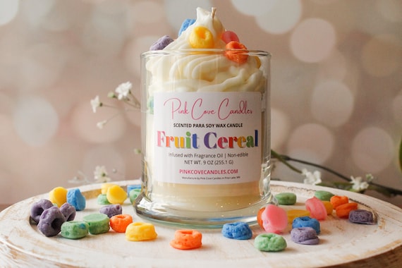 Fruit Cereal Candle - Childhood Nostalgia with Sweet Orange, Tangy Cherry, and Vanilla Bean | Cereal Soy Wax Dessert Candle | Dessert Lovers
