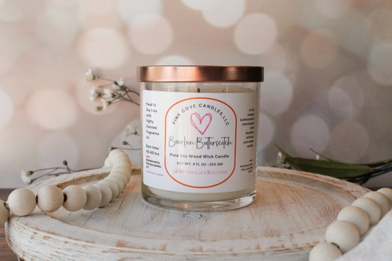 Bourbon Butterscotch Wood Wick Candle,  9 oz Bourbon Butterscotch Crackling Wood Wick Candle, Bourbon Butterscotch Wood Wick Candle Gifts
