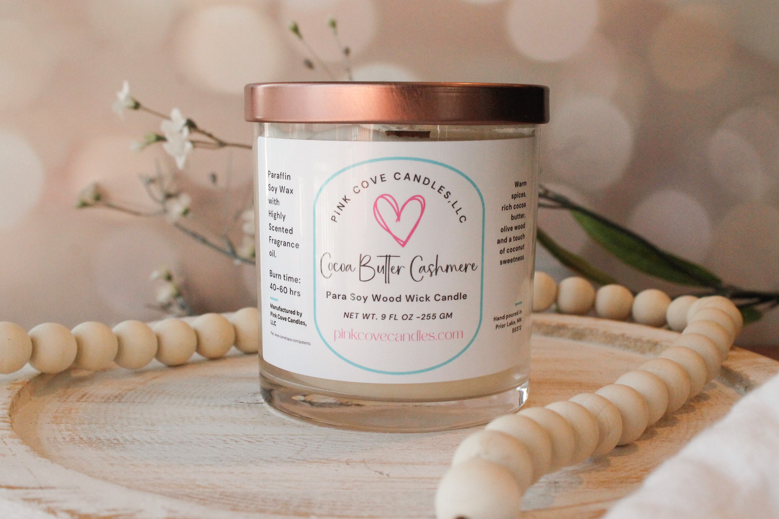 Cocoa butter Cashmere Wood Wick Candle, Crackling Wood Wick Soy