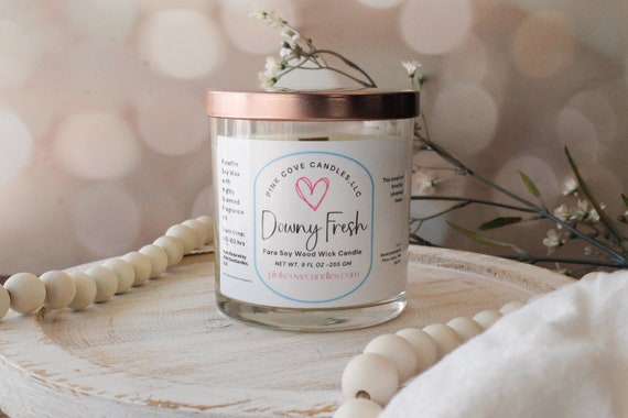 Downy Fresh Wood Wick Candle,  9 oz Downy Fresh Crackling Wood Wick Candle, Downy Wood Wick Candle Gifts, Fresh Linen Soy Candle Gifts