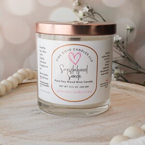 Sandalwood Suede Wood Wick Candle, Crackling Wood Wick Soy Candle, Wood Wick 9 oz Candle, Sandalwood Candle, Sandalwood Suede Candle Gifts