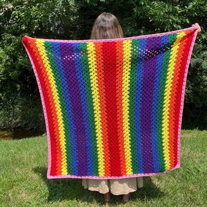 Rainbow Stripes Throw Blanket Crochet Pattern