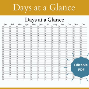 Printable Days at a Glance, 365 Day Calendar, Year at a Glance 
