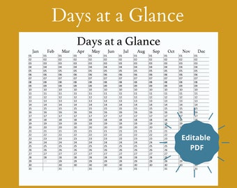 Printable Days at a Glance, 365 Day Calendar, Year at a Glance, Birthday Tracker, Anniversary Tracker, Yearly Planning, Digital Calendar