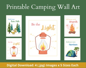 Printable Camping Wall Art, Gallery Wall Set, Colorful Fun Outdoor Camp Decor, Kids Room Pictures Camping Theme, Digital Download Artwork