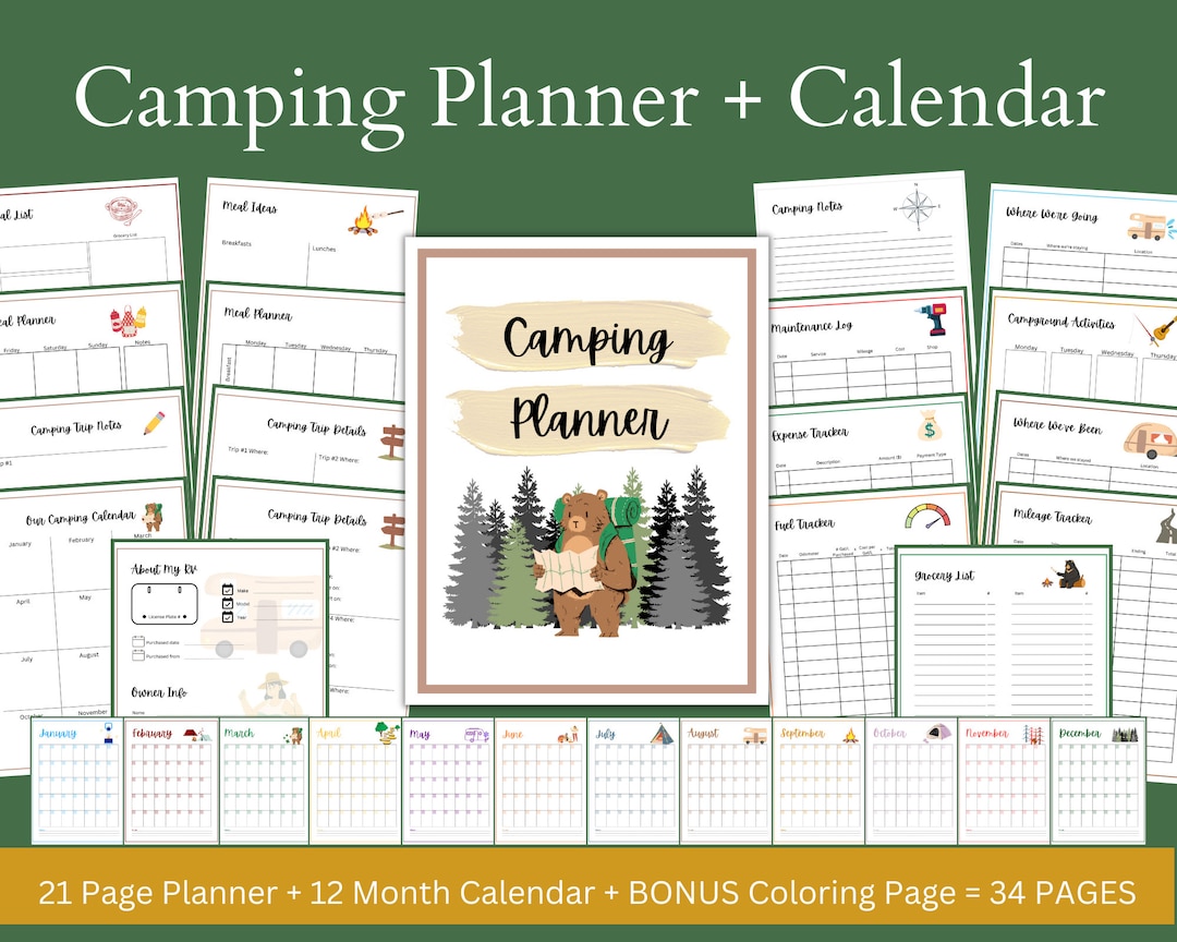 printable-camping-planner-rv-travel-planner-camping-trip-planner-menu-planner-12-month-calendar-route-details-log-sheets-pdf-etsy