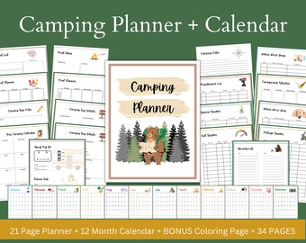 Printable Camping Planner, RV Travel Planner, Camping Trip Planner, Menu Planner, 12 Month Calendar, Route Details, Log Sheets, PDF