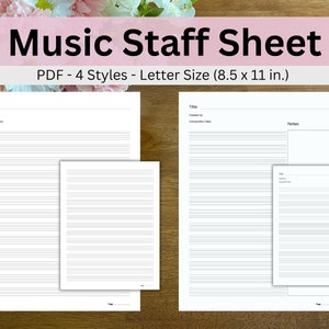 Printable Music Staff Sheet, Blank Music Paper, Manuscript Sheet, Digital Music Paper Printable PDF, Loose Leaf Music Binder