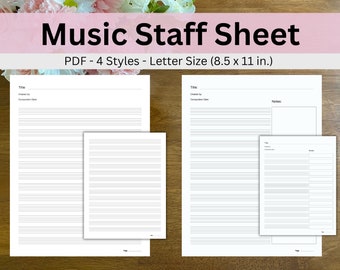 Printable Music Staff Sheet, Blank Music Paper, Manuscript Sheet, Digital Music Paper Printable PDF, Loose Leaf Music Binder