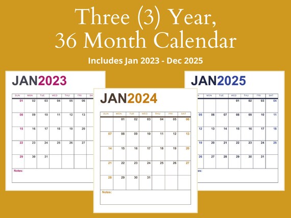 Printable Three Year Calendar 2023 2024 2025, 36 Month Calendar, 2023 2024 2025 Three Year Monthly Planner Calendar, 3 Year Calendar Print - Etsy Printable Three Year Calendar 2023 2024 2025, 36 Month Calendar, 2023 2024 2025 Three Year Monthly Planner Calendar, 3 Year Calendar Print - Etsy