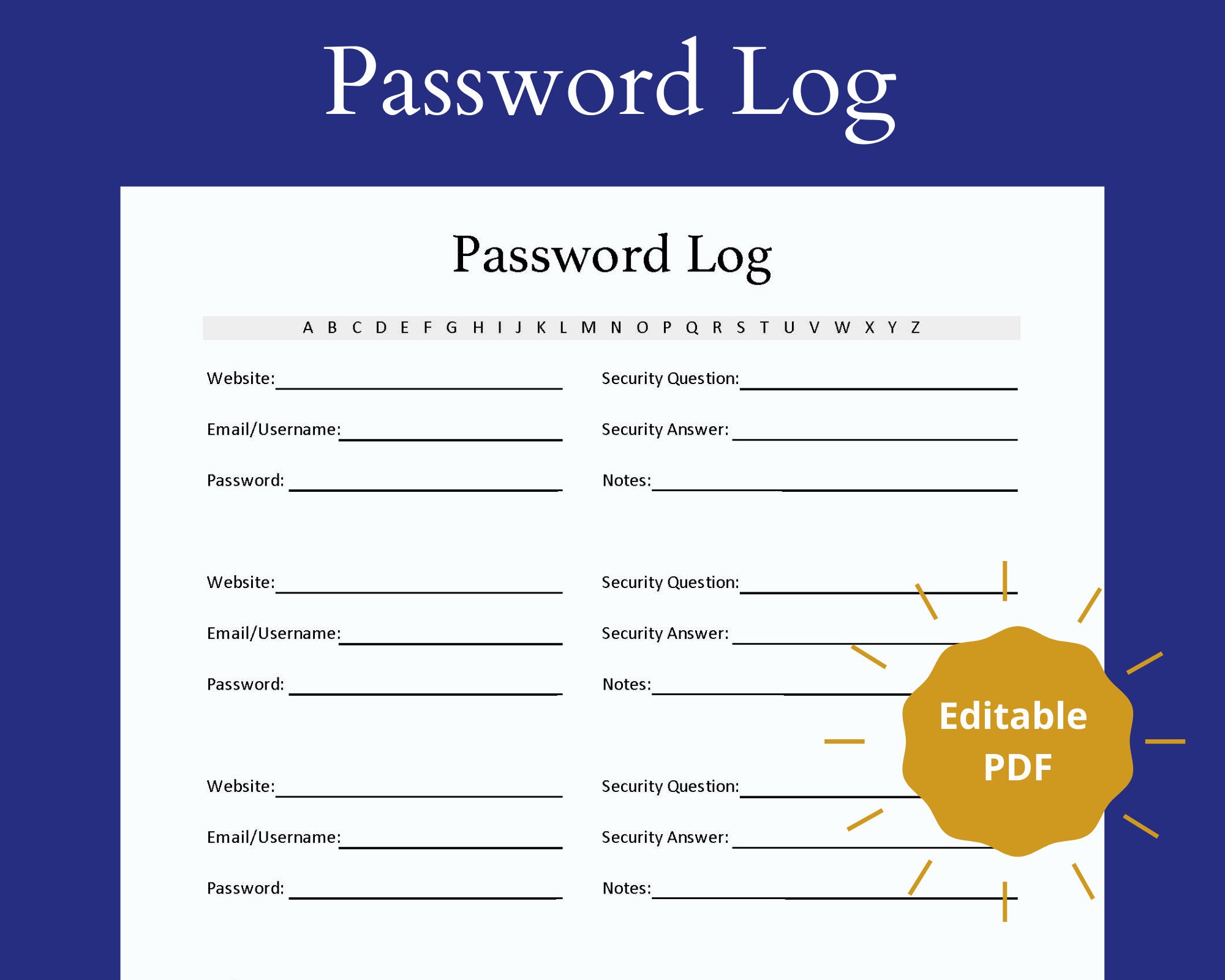 Printable Password Log Digital Password Keeper Online Etsy Canada