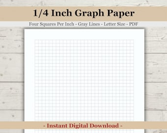 Printable Graph Template Paper, Printable Graph Paper Quarter Inch (.25 inch), Four squares per inch, 1/4 inch squares, Drawing, School Math