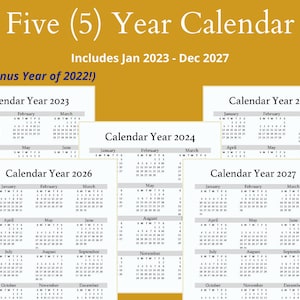 Printable 2023 2027 5 Year Calendar 2023 printable calendar - Etsy Nederland