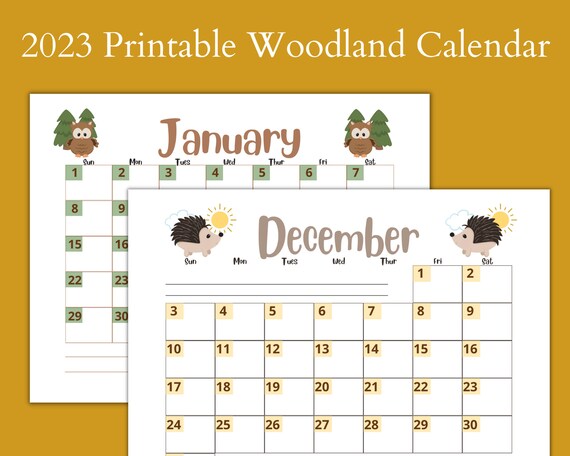 2023 Printable Calendar Baby Animal Woodland Animals Animal - Etsy Sweden