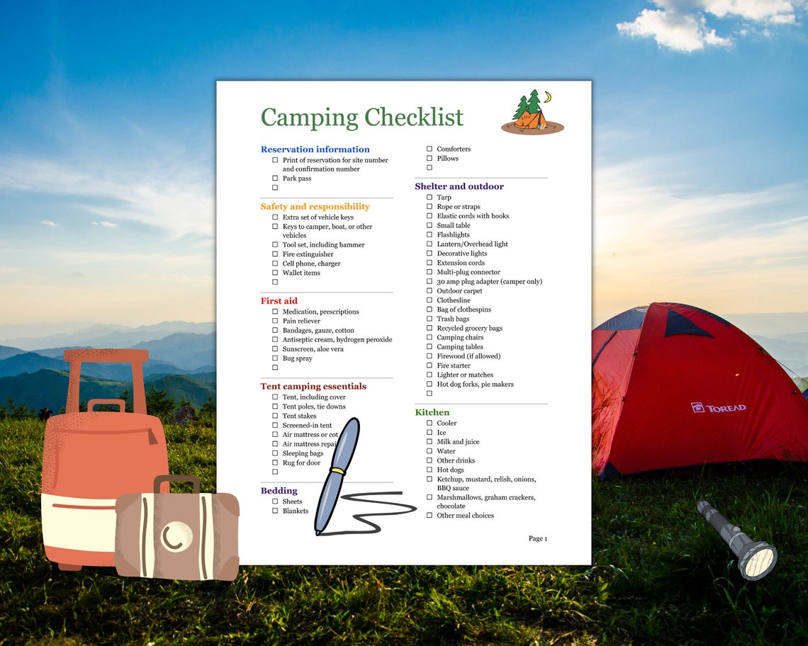 Camp Checklist Editable, RV Checklist Before Leaving, Packing List