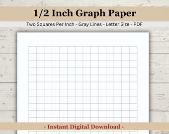 Printable Half Inch (.50 inch) Graph Paper, Two squares per inch, 2x2, Gray Graph Paper, 1/2 inch Squares, Graphing Paper Download PDF
