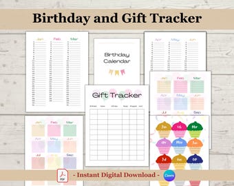 Perpetual Birthday and Anniversary Calendar Bundle, Printable Party Tracker, Family Bday, Gift Tracker, Reusable Colorful Fun Canva Template
