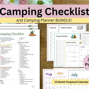 Camping Checklist Bundle, RV Travel Prep, Packing List, and Family Camp Plan, What to Pack, Perpetual Calendar, Journal