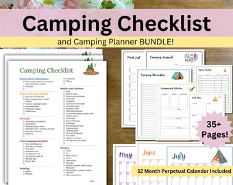Camping Checklist Bundle, RV Travel Prep, Packing List, and Family Camp Plan, What to Pack, Perpetual Calendar, Journal