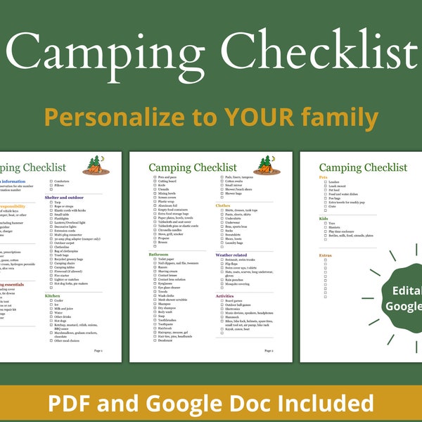 Camp Checklist Editable, RV Checklist Before Leaving, Packing List, What to Pack for Camping Trip, Printable Checklist, Camp List for Family