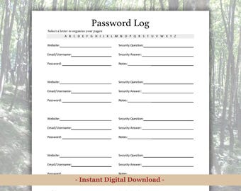Printable Password Tracker, Digital Password Keeper, Online Account Details, Write My Passwords, Usernames and Passwords