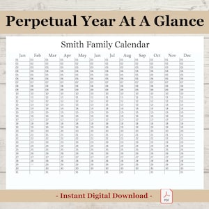 Printable Days at a Glance, 365 Day Calendar, Year at a Glance, Birthday Tracker, Anniversary Tracker, Yearly Planning, Digital Calendar