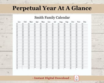 Printable Days at a Glance, 365 Day Calendar, Year at a Glance