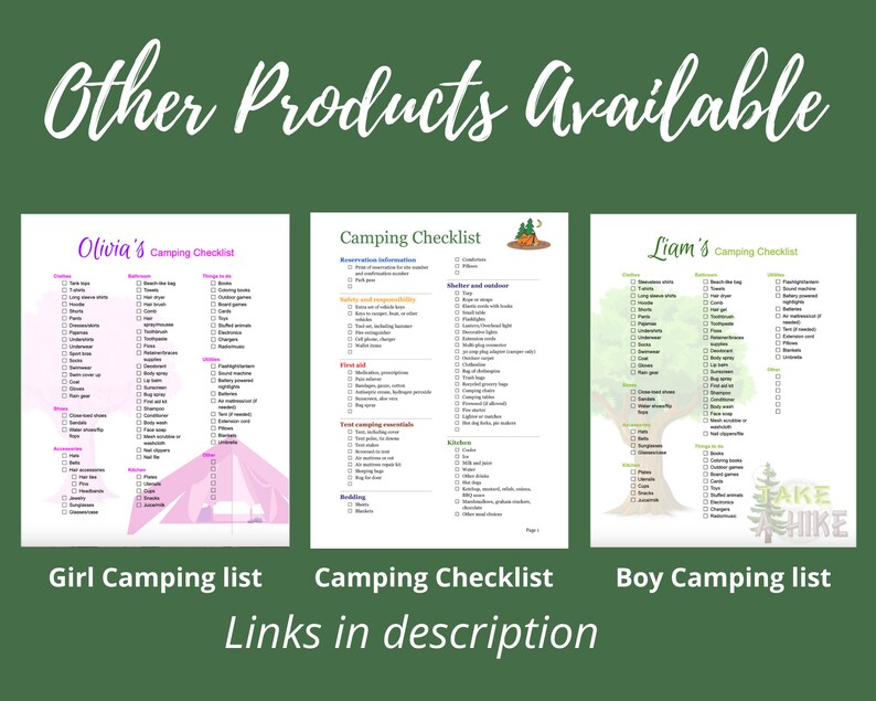 Camp Checklist With Pictures for Kids, Printable With Pictures and
