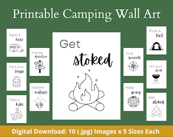Printable Camping Wall Art, Gallery Wall Set, Camper Decor, Outdoor Print Set, Minimalist Black White Portrait, Vintage Retro, DIGITAL FILE