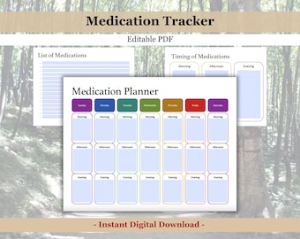 Printable Medication Planner, Editable Medication Tracker, Digital Medicine List, Pill Organizer, Medication Log, Medication Template