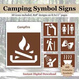 Camping Signs National Park, Vintage Pixel Style, Campground Signs, Camping Icons, Camping Party Printable Decoration, Digital Download