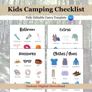 Camp Checklist with Pictures for Kids, Printable with Pictures and Words, Camping List for Children, Kids Packing List, Camp List