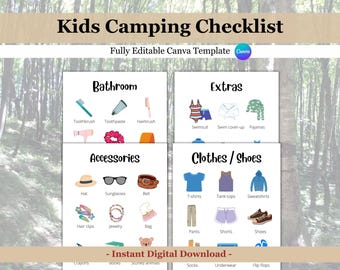 Camp Checklist with Pictures for Kids, Printable with Pictures and Words, Camping List for Children, Kids Packing List, Camp List