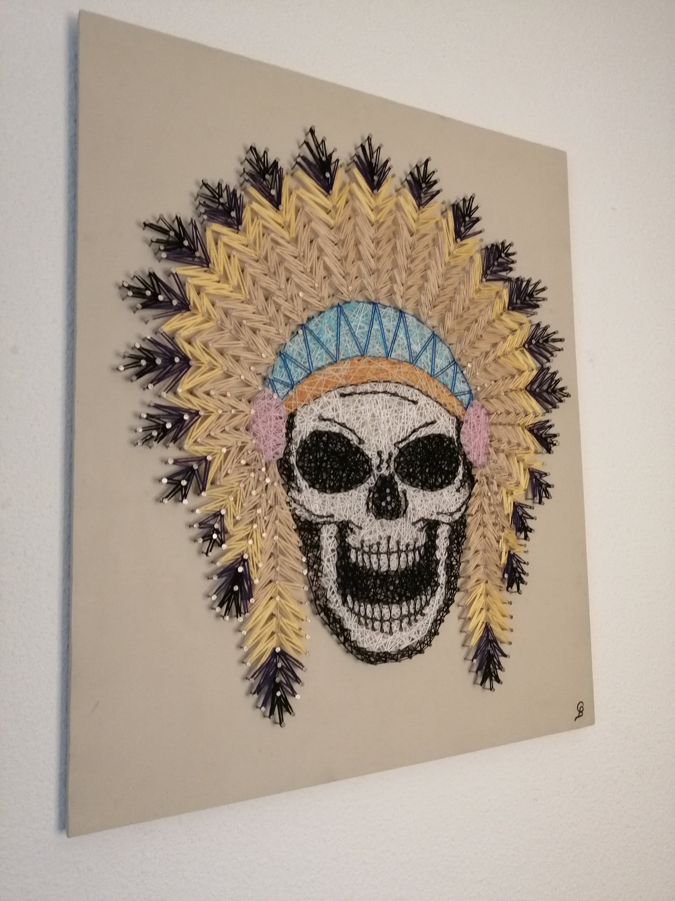 Tableau Tête de Mort Indienne String Art