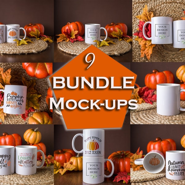 Mug Mockup Bundle 9| Autumn Mug Mock-ups | Halloween Mug Mockup | Fall 11oz Mug Mock up |Orange Pumpkin Mug Mocks | Multiple Images Digital