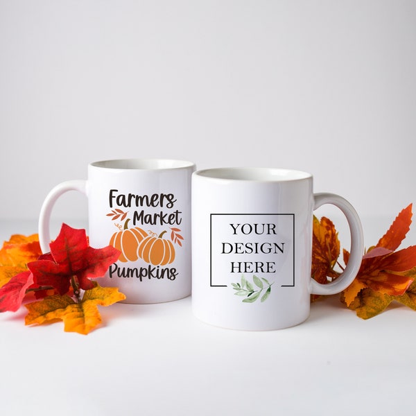 Mug Mockup | Autumn Coffee Mug  Mock-up | Tasse Cafe Mockup | 11oz Mug Template | Stock Image Fall Pumpkin | Digital Canva Download