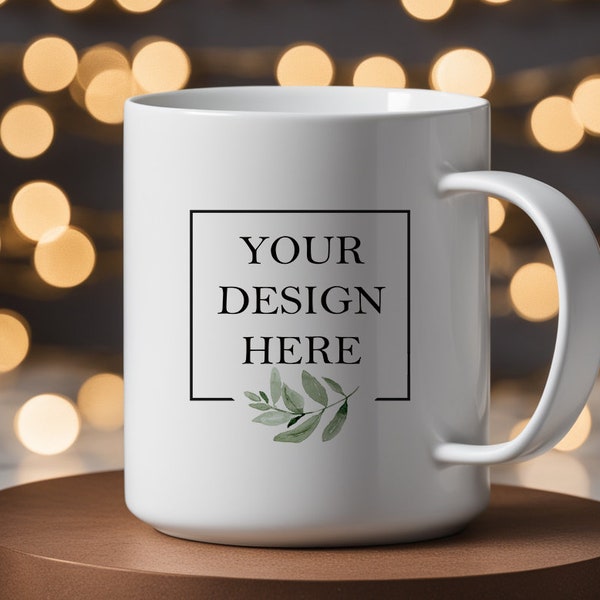 Golden Lights Mug | Christmas Mug Mockup | Hot Chocolate Mug Digital | Winter Coffee Cup | Tasse Cafe Template |