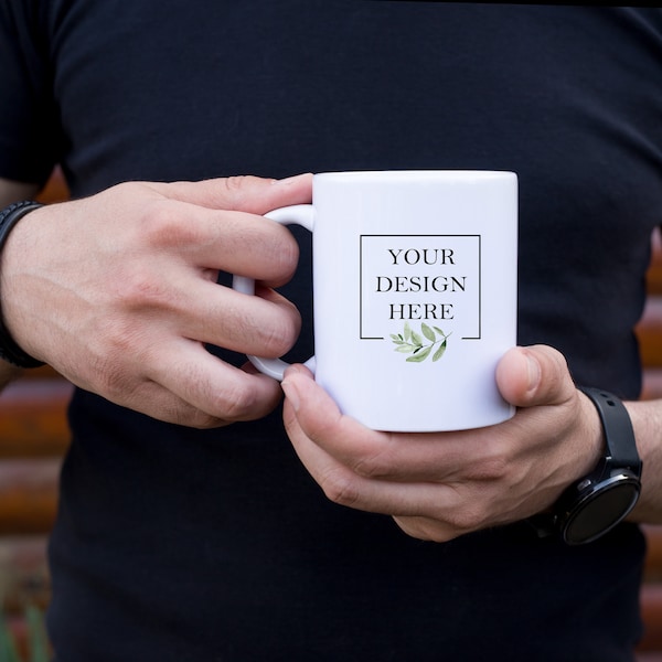 Man holding mug mockup / Man hands 11oz mug mock up / Graphic Design Mug| Father mug mock-up | Masculin mug Mock ups