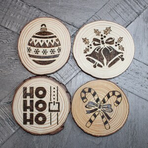 Live Edge Wood Coasters - Hand Burned Christmas Themed