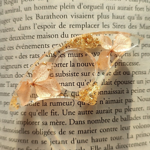 Bague de livre, porte pages en résine fleurs naturelles, différents modèles