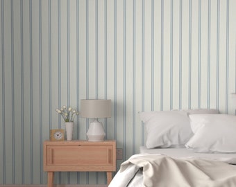 Blue and White Stripe Wallpaper – Peel and Stick, Removable Coastal Decor for Kids Room, Bathroom, Kitchen or Nursery | Quiet Luxury Style