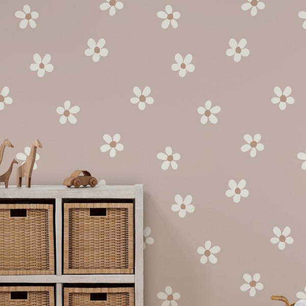 Daisy Flower Wallpaper, Removable Wallpaper Boho for Kid’s Room, Daisy Wallpaper, Nursery Decor, Kids Rooms Wall Art, Neutral Nursery Decor