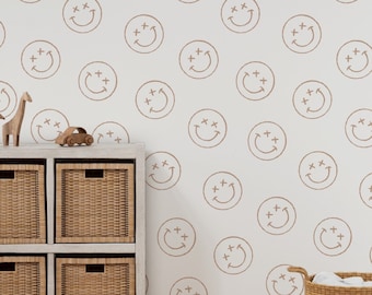 Smiley Face Peel and Stick Wallpaper: Neutral Nursery Decor